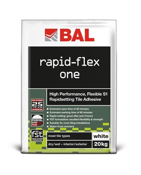 BAL Rapid-Flex One Tile Adhesive - White - BAL Rapid-Flex One Tile Adhesive - White